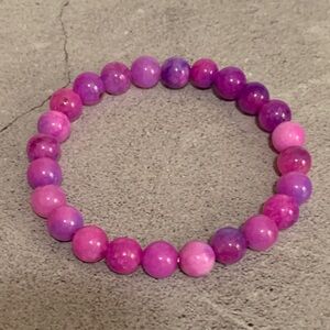 Handmade pink & purple glass bead stretch bracelet